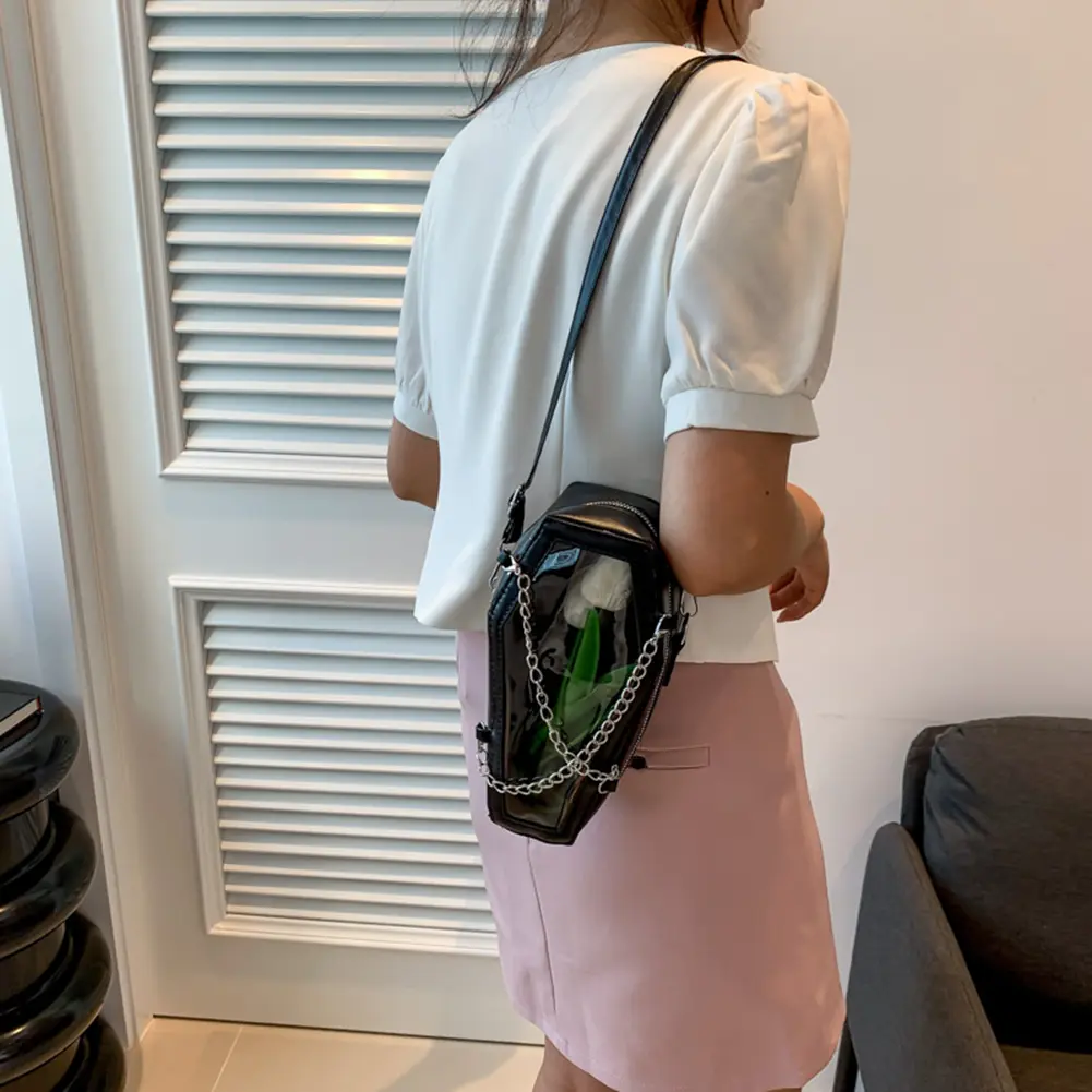 Gothic Rose Embroidery Girls Crossbody Bag Novelty Coffin Shape Creative Shoulder Bag PU Trend Small Satchel for Halloween Party