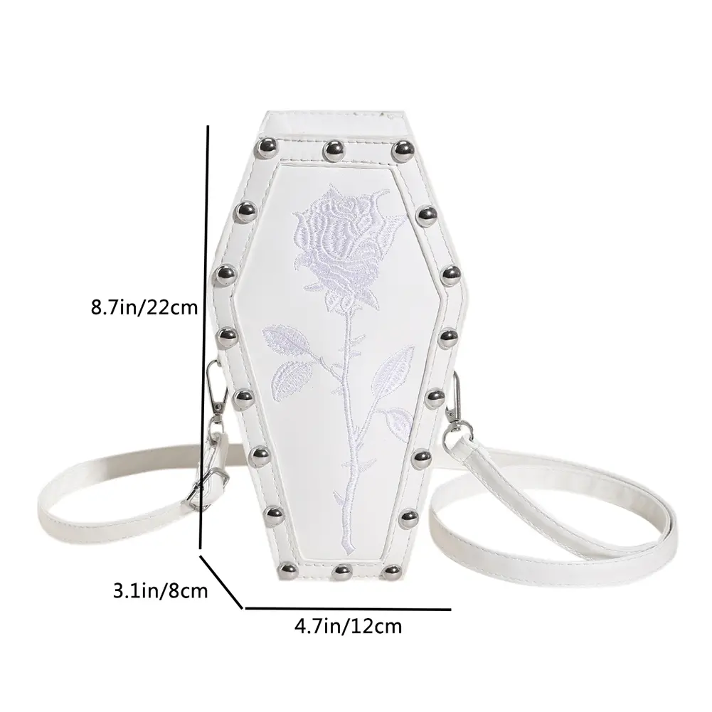 Gothic Rose Embroidery Girls Crossbody Bag Novelty Coffin Shape Creative Shoulder Bag PU Trend Small Satchel for Halloween Party