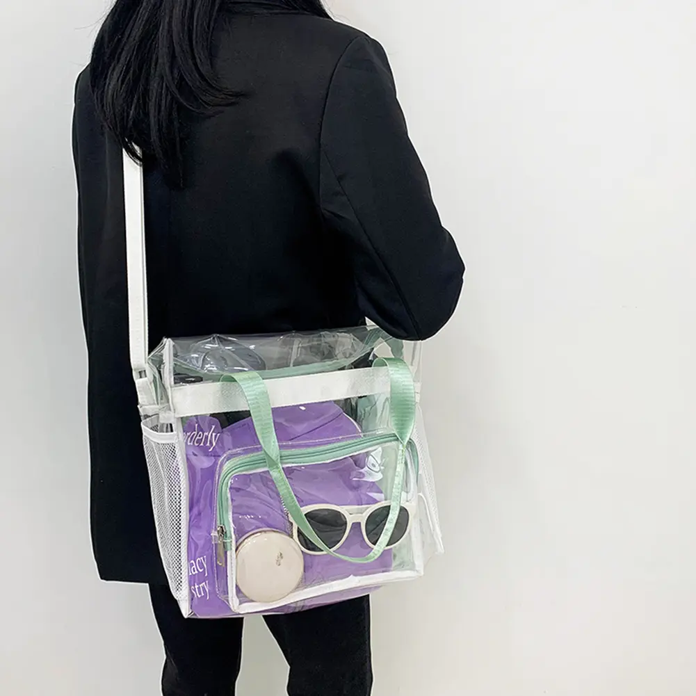 Women Transparent Tote Handbag Waterproof Casual Crossbody Bag Large Capacity Travel Sling Bag Outdoor Swimming Bag