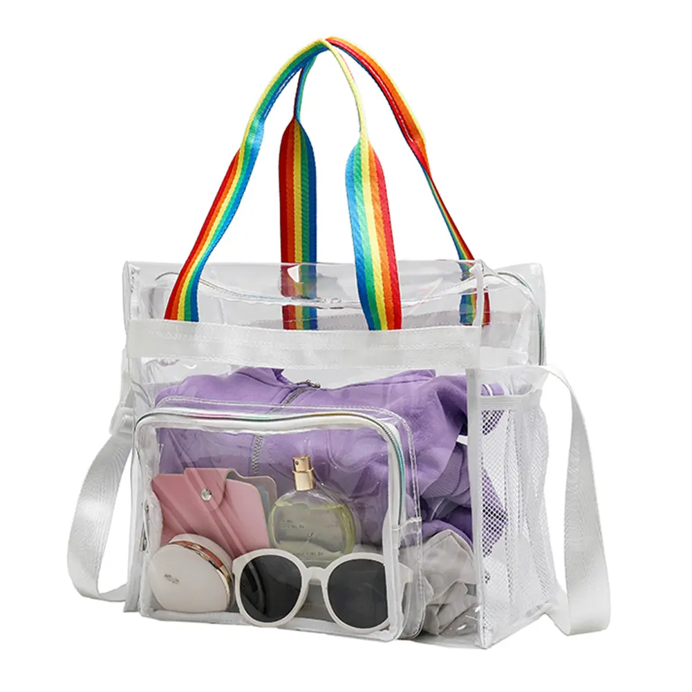 Women Transparent Tote Handbag Waterproof Casual Crossbody Bag Large Capacity Travel Sling Bag Outdoor Swimming Bag