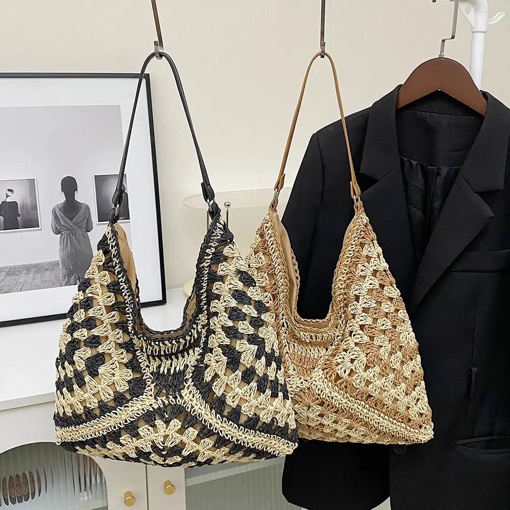 Women Mesh Storage Bag Extra Large Weave Straw Swimming Beach Bag Fashion Girls Bag Solid Hollow Out Shopper Bag Handlebag