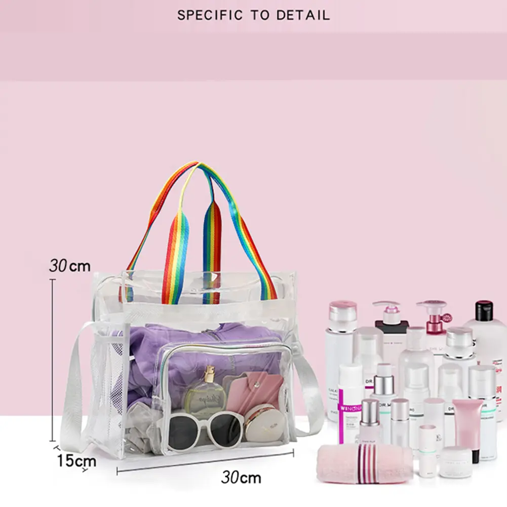 Women Transparent Tote Handbag Waterproof Casual Crossbody Bag Large Capacity Travel Sling Bag Outdoor Swimming Bag