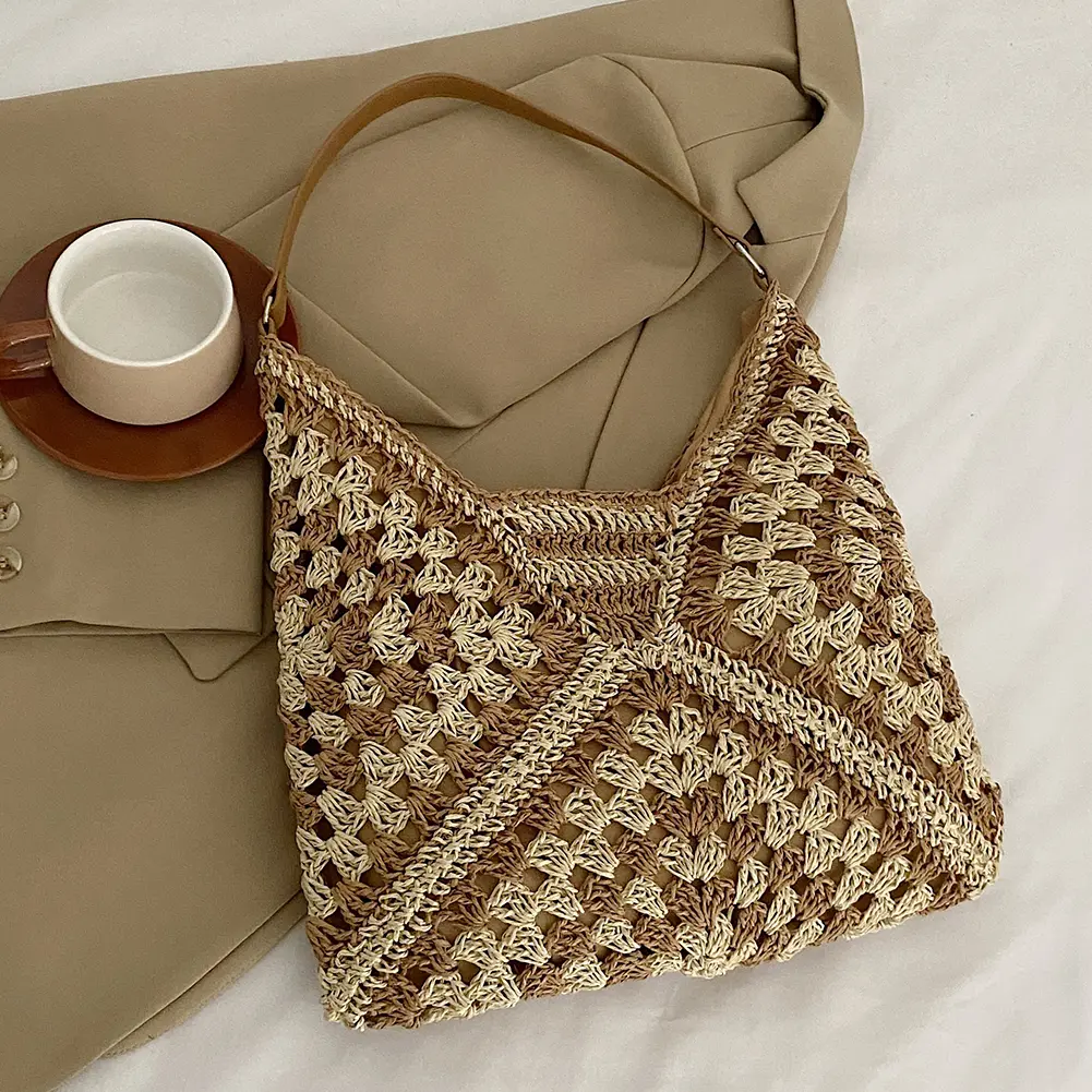 Women Mesh Storage Bag Extra Large Weave Straw Swimming Beach Bag Fashion Girls Bag Solid Hollow Out Shopper Bag Handlebag