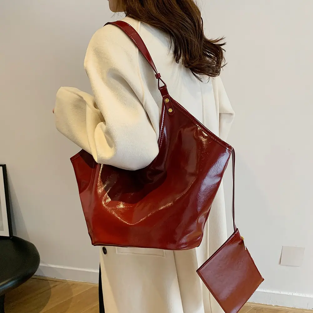 New PU Leather Oversize Shoulder Bags Korean Version Women's Bag with Small Pouch Large Capacity Solid Underarm Handbag Tote Bag