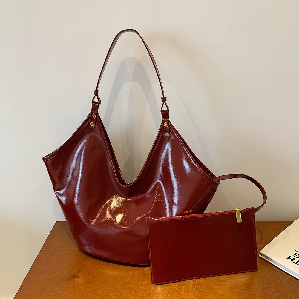 New PU Leather Oversize Shoulder Bags Korean Version Women's Bag with Small Pouch Large Capacity Solid Underarm Handbag Tote Bag