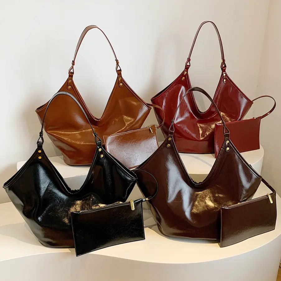 New PU Leather Oversize Shoulder Bags Korean Version Women's Bag with Small Pouch Large Capacity Solid Underarm Handbag Tote Bag