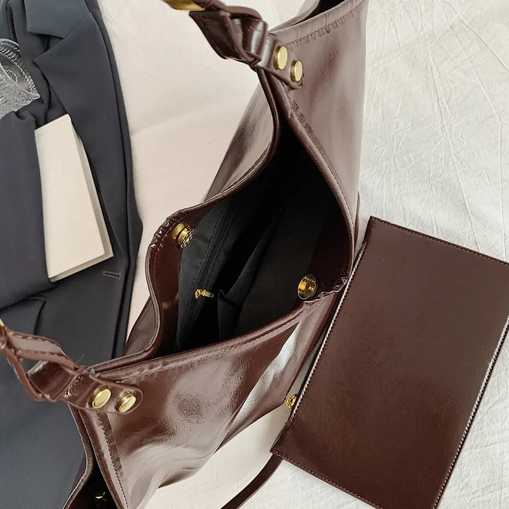 New PU Leather Oversize Shoulder Bags Korean Version Women's Bag with Small Pouch Large Capacity Solid Underarm Handbag Tote Bag
