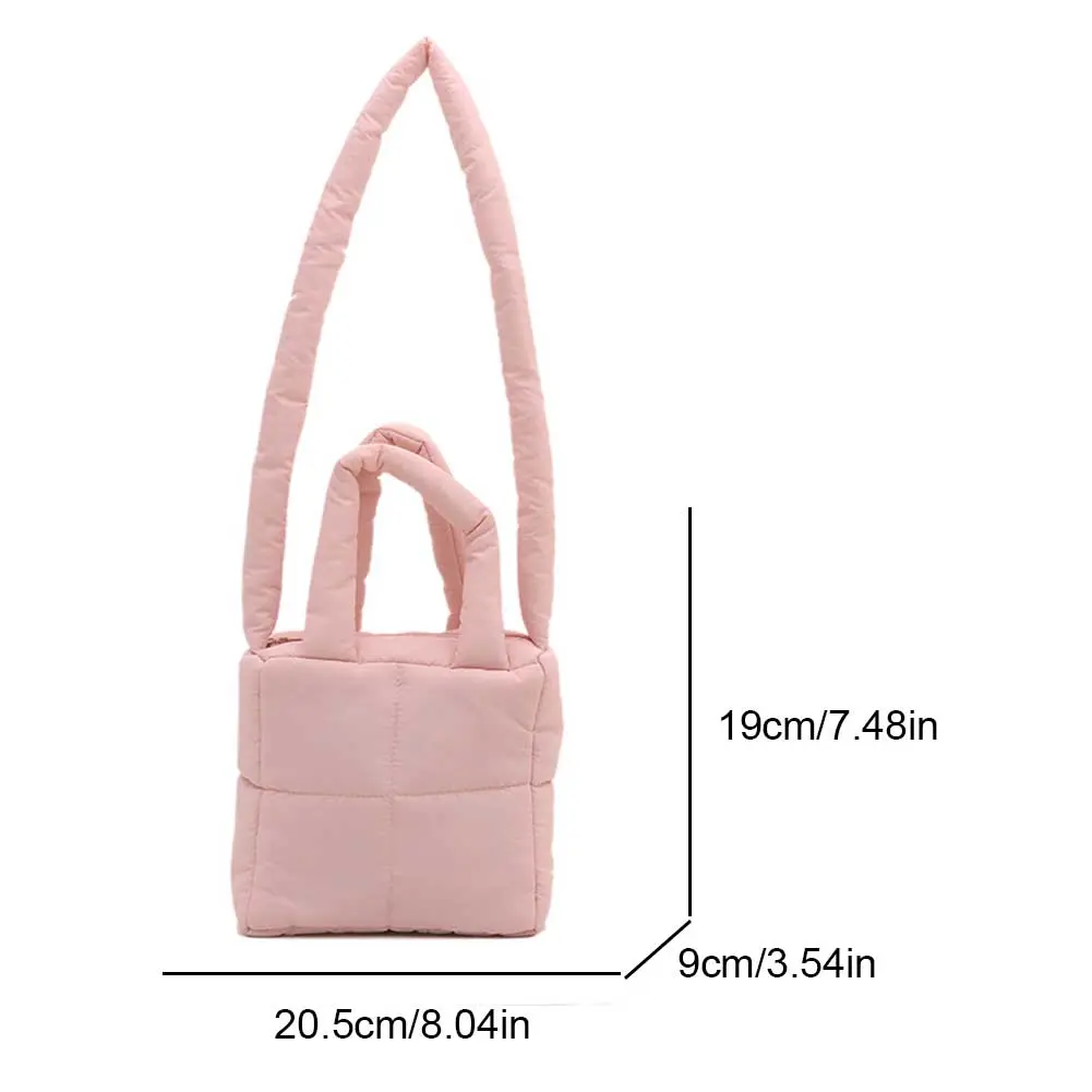 Winter Quilted Embroidered Plaid Tote Bag Cotton Padded Women's Shoulder Bag Soft Puffer Stylish Handbag Large Capacity Down Bag