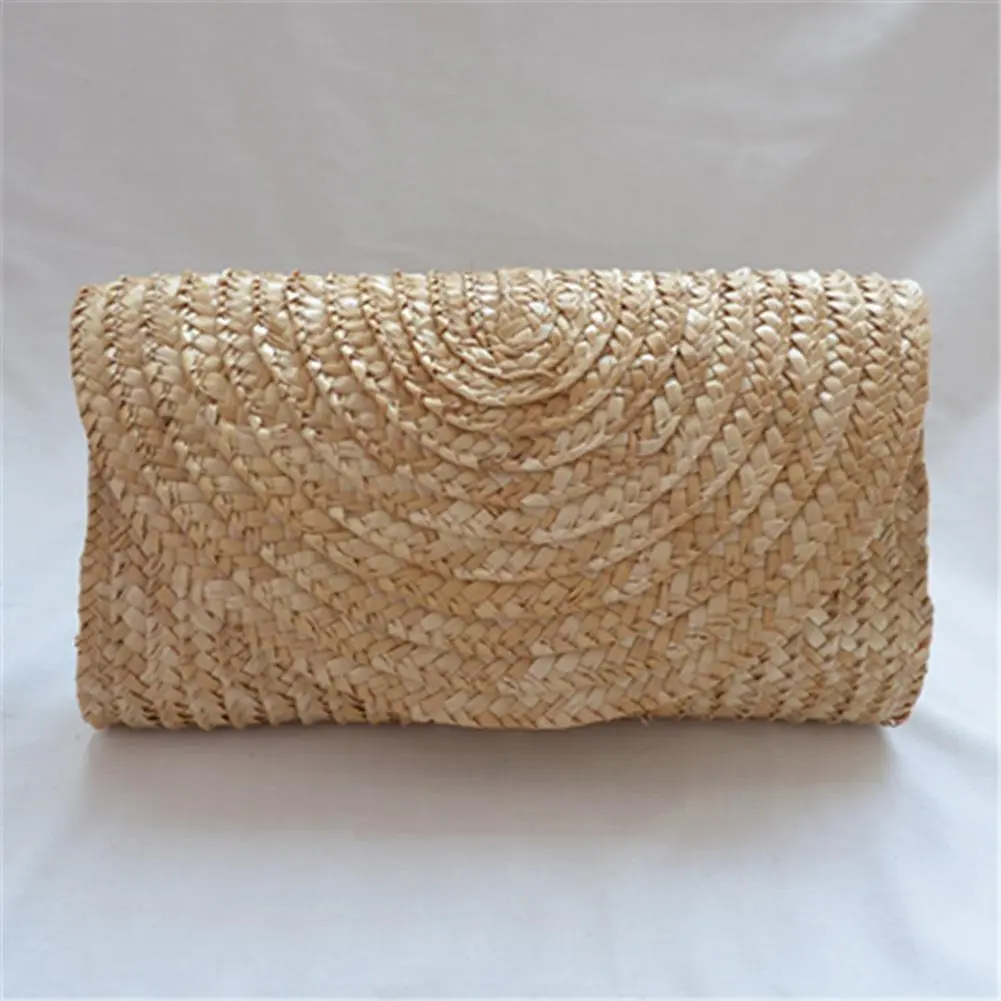 Women Wheat Straw Woven Clutch Handmade Female Casual Wallet Casual Purse Bag Ladies Summer Beach Travel Envelope Handbag