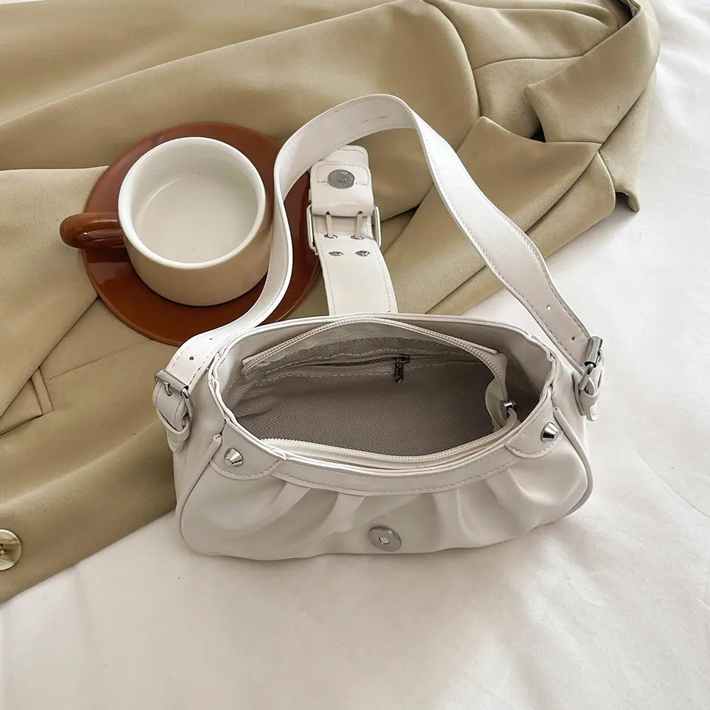 2025 Fashion Women PU Leather Pleated Crossbody Bag Buckle Design Luxury Shoulder Bag Ladies Korean Underarm Bag Solid Tote Bags