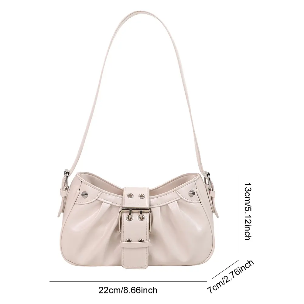 2025 Fashion Women PU Leather Pleated Crossbody Bag Buckle Design Luxury Shoulder Bag Ladies Korean Underarm Bag Solid Tote Bags