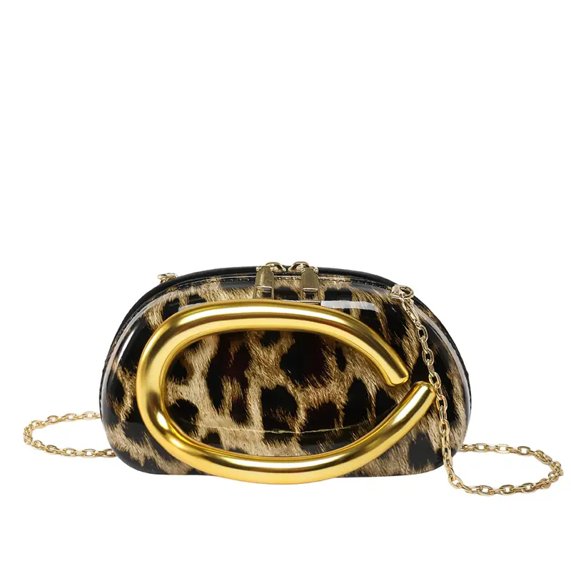 Women Evening Bags Gold Metal Box Leopard Print Clutch Purse Handbag with Chain Luxury Crossbody Bags Wedding Party shoulder bag