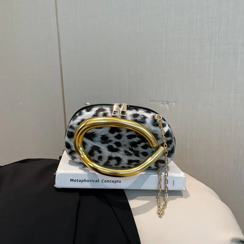Women Evening Bags Gold Metal Box Leopard Print Clutch Purse Handbag with Chain Luxury Crossbody Bags Wedding Party shoulder bag
