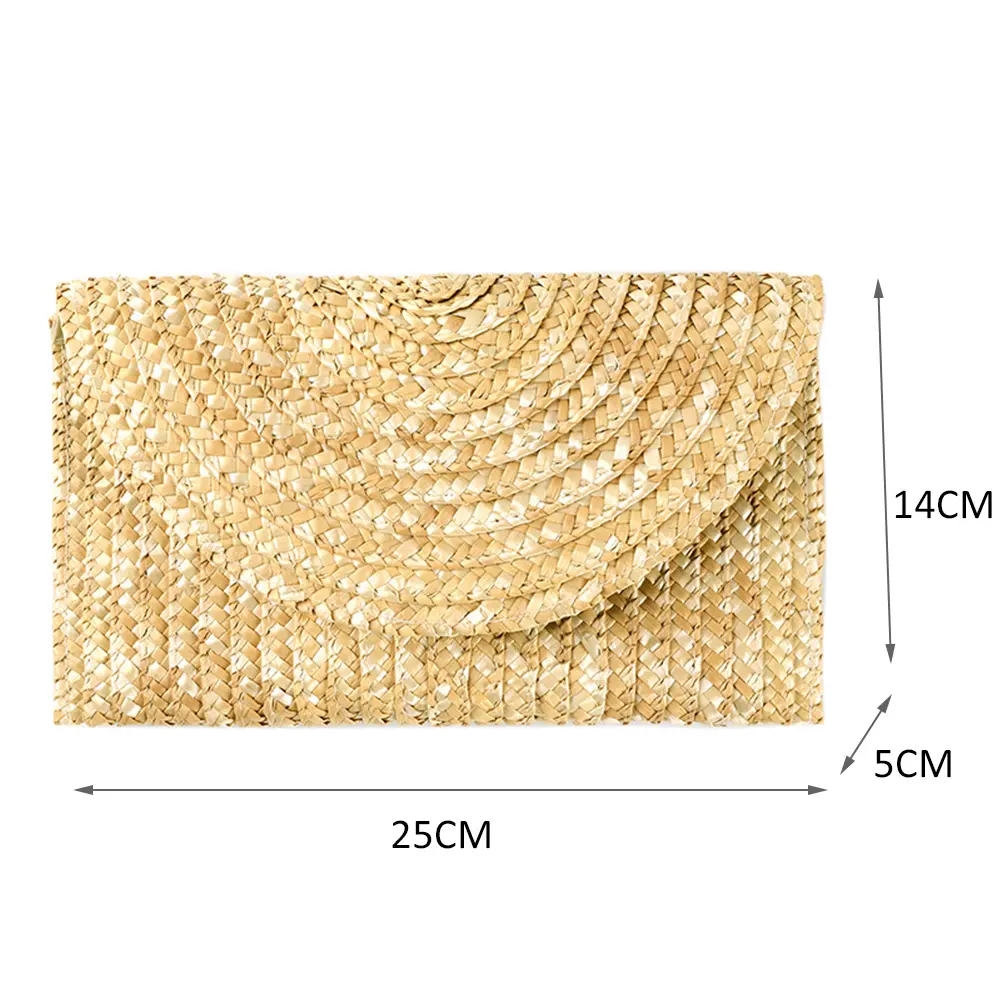 Women Wheat Straw Woven Clutch Handmade Female Casual Wallet Casual Purse Bag Ladies Summer Beach Travel Envelope Handbag