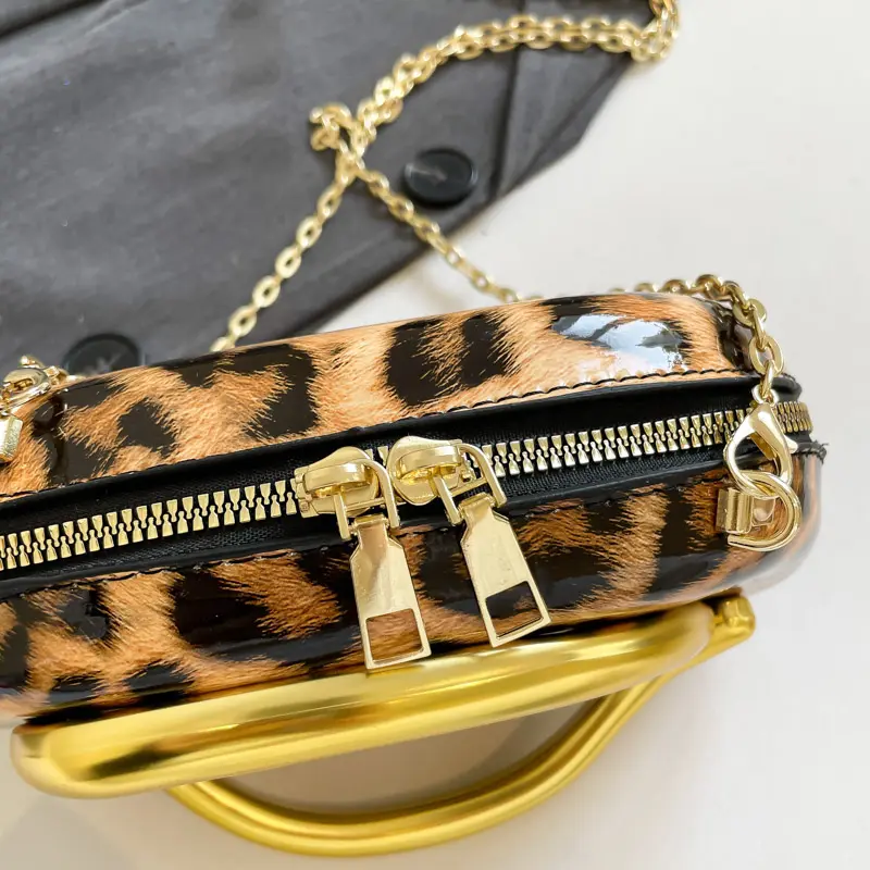 Women Evening Bags Gold Metal Box Leopard Print Clutch Purse Handbag with Chain Luxury Crossbody Bags Wedding Party shoulder bag