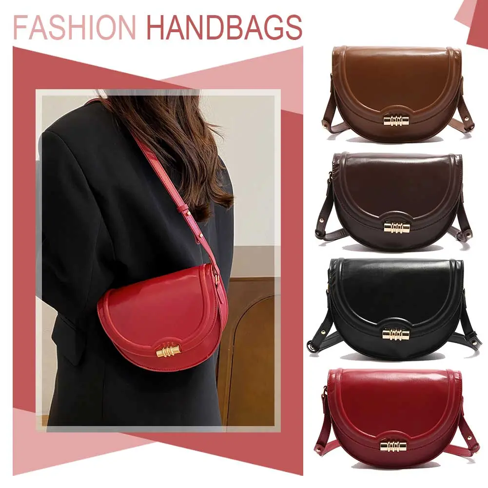 Small Saddle Purse for Women with Adjustable Strap Shoulder Bag PU Leather Solid Color Crossbody Purse for Work Travel