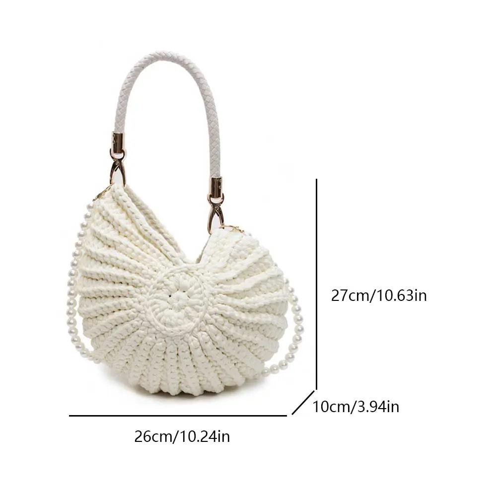 Handwoven Shell Beach Handbags Crochet Pearls Chain Crossbody Bag Conch Shaped Boho Clutch Women Solid Color Shoulder Weave Bag