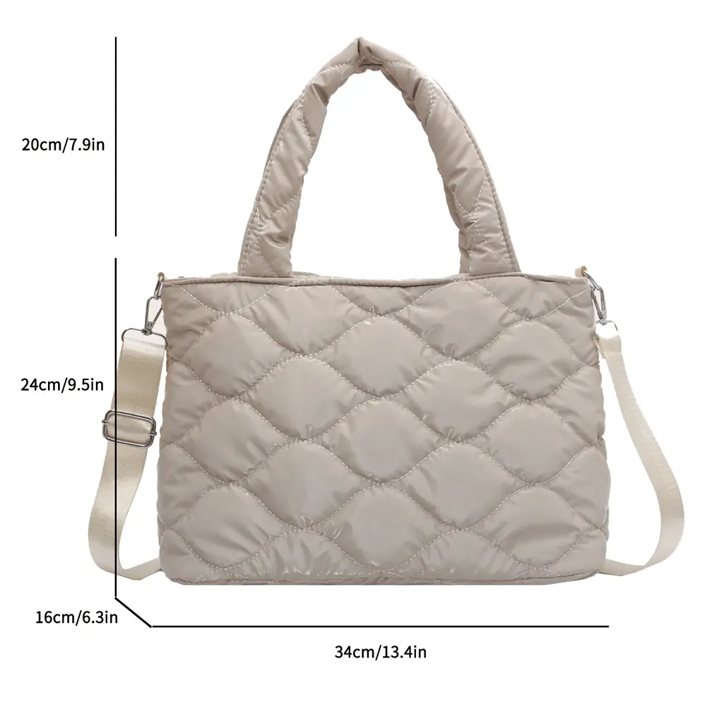Women Messenger Bag Solid Color Nylon Cotton-padded Top-handle Bag Casual Zipper Winter Fashion Quilted Winter Women Tote