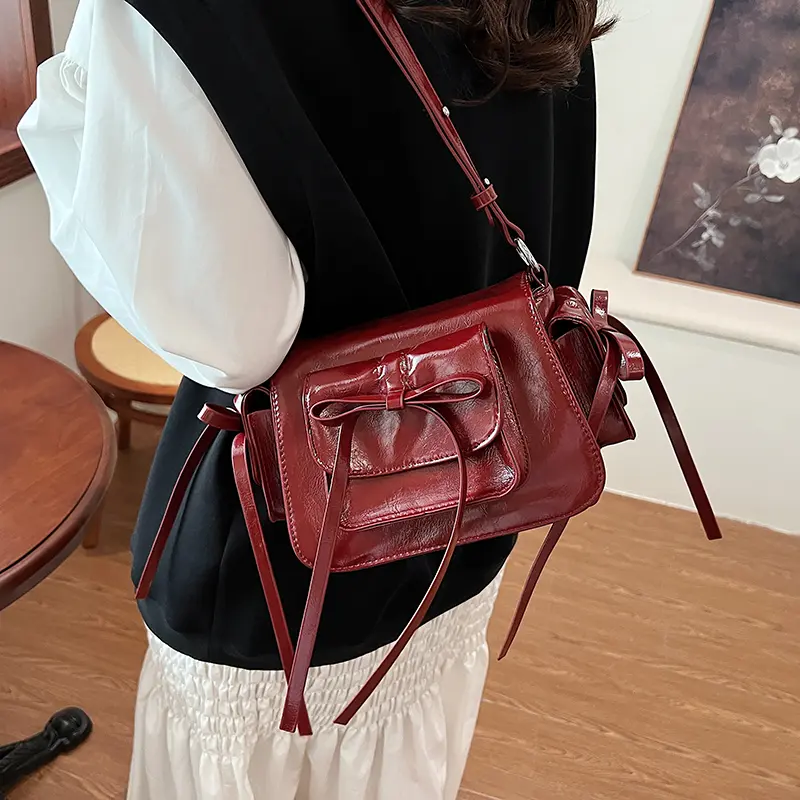 Ladies Crossbody Bag Bow Aesthetic Shoulder Bags Large Capacity Women Underarm Bag Solid Casual Handbag Adjustable Strap Satchel