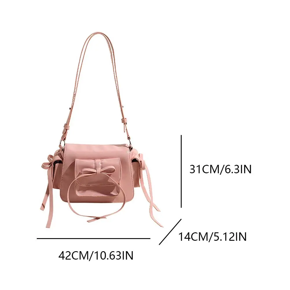 Ladies Crossbody Bag Bow Aesthetic Shoulder Bags Large Capacity Women Underarm Bag Solid Casual Handbag Adjustable Strap Satchel