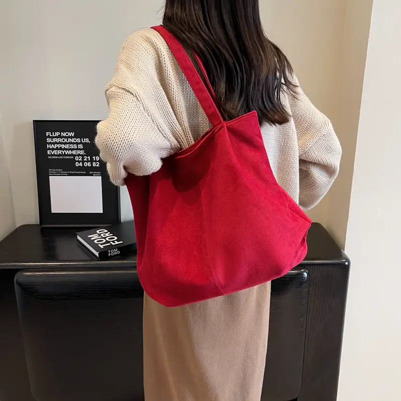 Women Suede Tote Bag Large Capacity Women Suede Handbag Solid Color Vintage Top Handle Bag Leather Hobo Bags Fall Winter Handbag