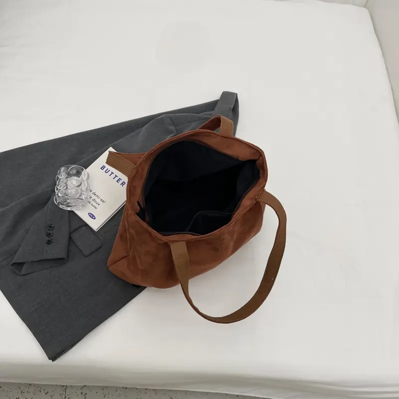 Women Suede Tote Bag Large Capacity Women Suede Handbag Solid Color Vintage Top Handle Bag Leather Hobo Bags Fall Winter Handbag