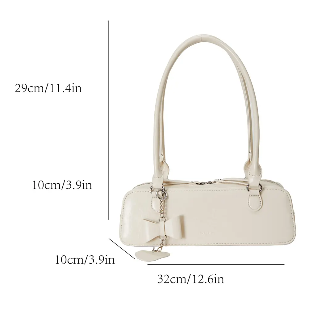 High-end PU Women Tote Purse Large Capacity Fashion Shoulder Bag Ladies Retro Solid Underarm Bag with Heart Pendant Chic Handbag