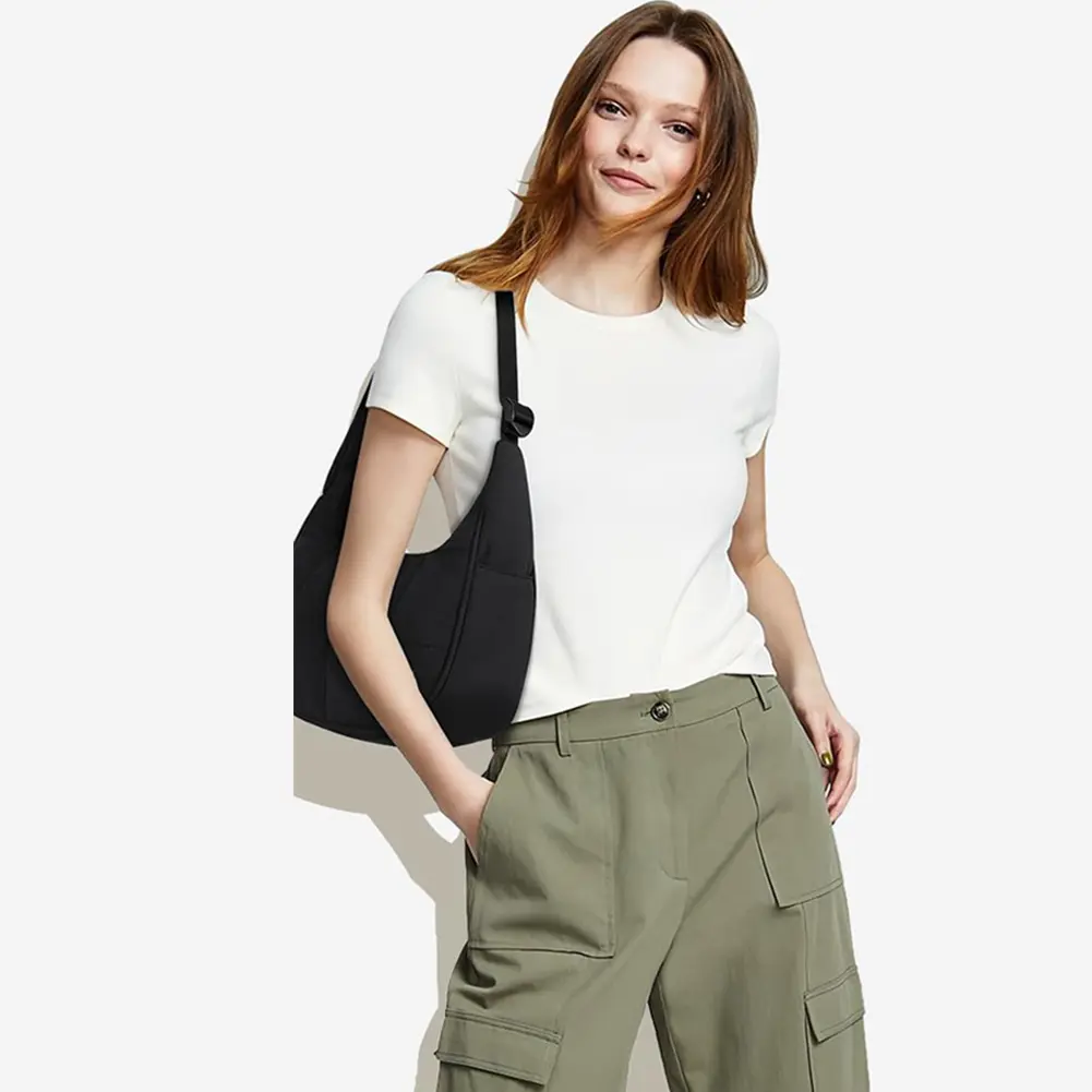 Underarm Bag for Women Quilted Shoulder Purse Nylon Adjustable Strap Handbag with Zipper Hobo Bag for Work Travel