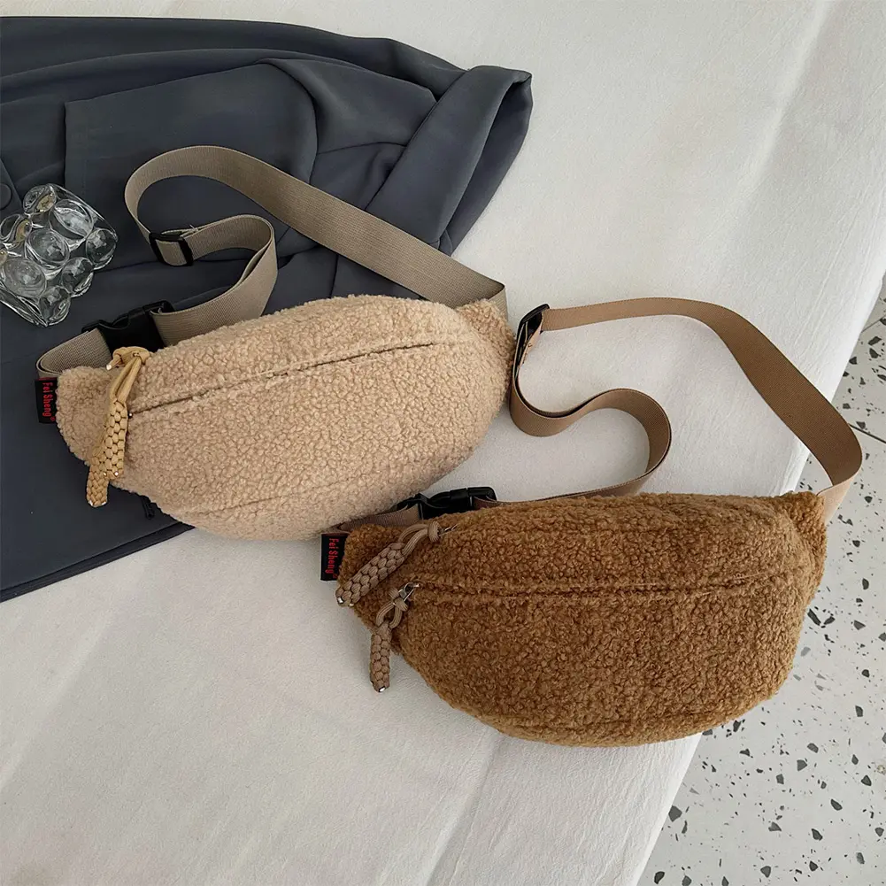 Plush Women's Waist Bag Fuzzy Student Shoulder Crossbody Chest Bag 2025 Fanny Pack Multi-pockets Banana Bag Female Bum Belt Bags