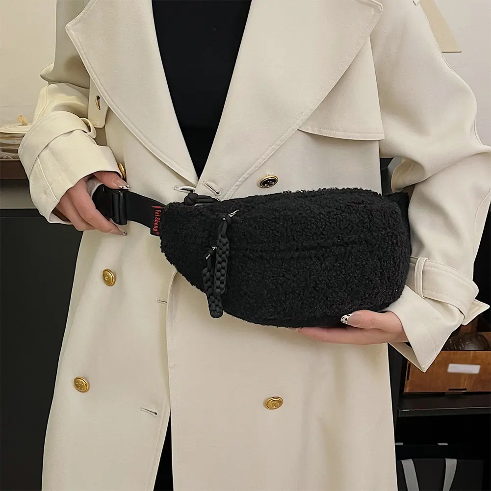 Plush Women's Waist Bag Fuzzy Student Shoulder Crossbody Chest Bag 2025 Fanny Pack Multi-pockets Banana Bag Female Bum Belt Bags