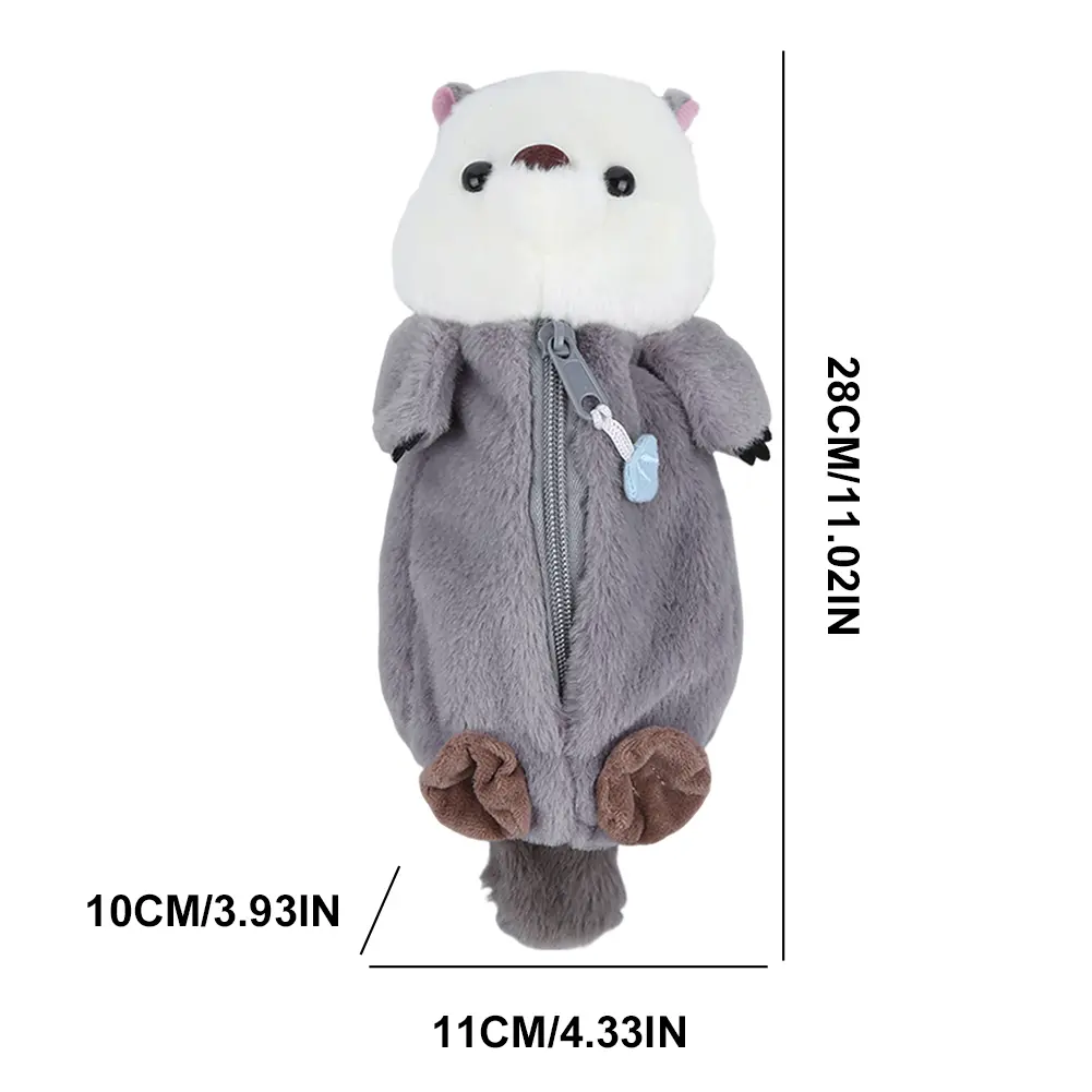 Plush Sea Otter Pencil Case Makeup Brush Storage Bag Creative Pencil Organizer Box Large Capacity for Students Boys Girls