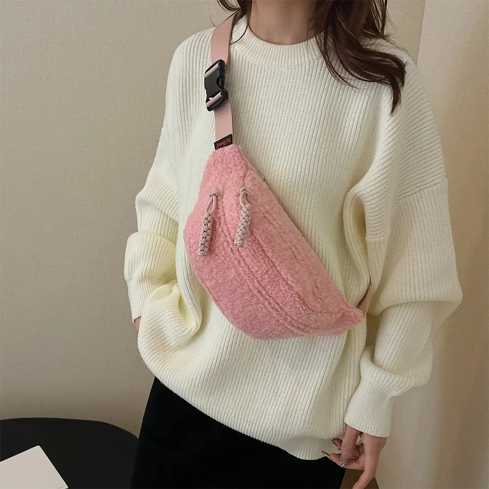 Plush Women's Waist Bag Fuzzy Student Shoulder Crossbody Chest Bag 2025 Fanny Pack Multi-pockets Banana Bag Female Bum Belt Bags