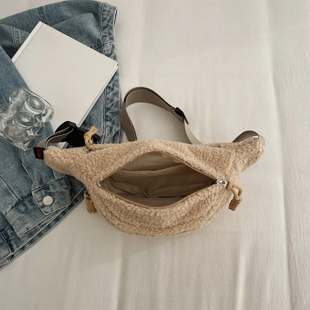 Plush Women's Waist Bag Fuzzy Student Shoulder Crossbody Chest Bag 2025 Fanny Pack Multi-pockets Banana Bag Female Bum Belt Bags