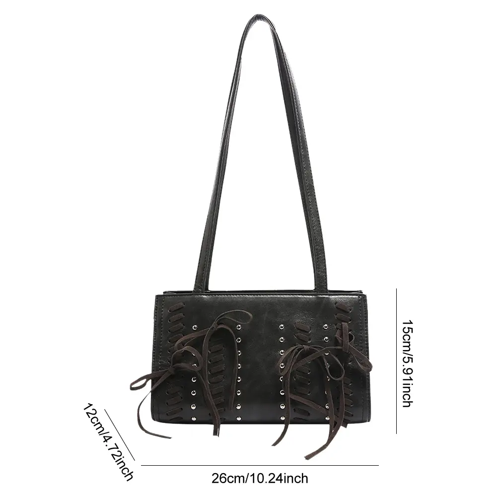 Women PU Leather Shoulder Bag with Bow Decor Solid Vintage Underarm Bag Large Capacity Tote Bags Ladies Commuting Handbag Bolsas