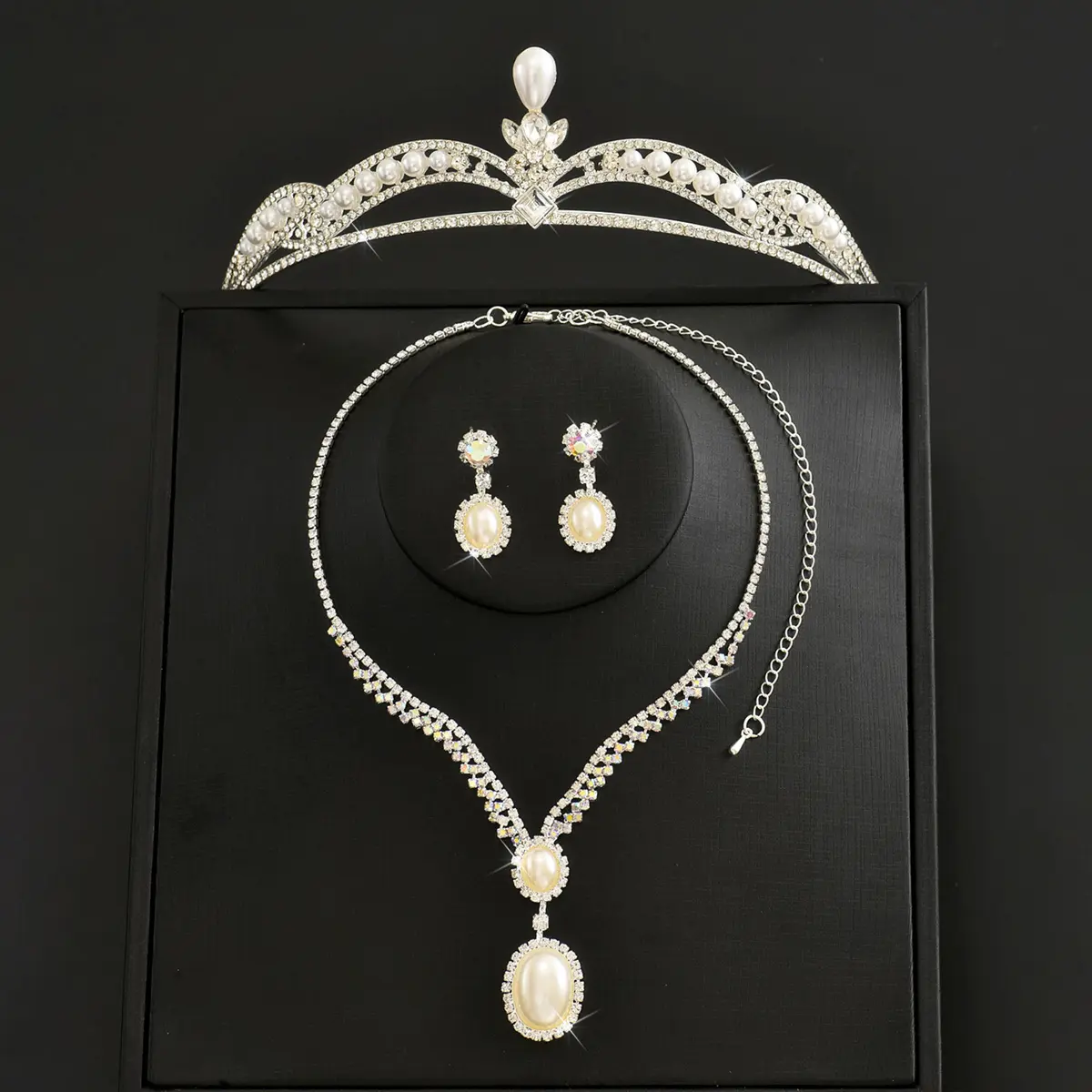 Ladies' fashion design, geometric circular necklace, earrings, crown jewelry set, wedding party, holiday gift