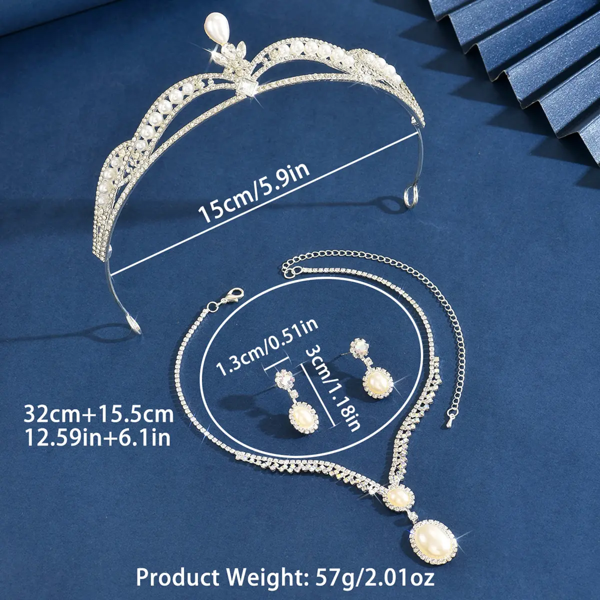 Ladies' fashion design, geometric circular necklace, earrings, crown jewelry set, wedding party, holiday gift