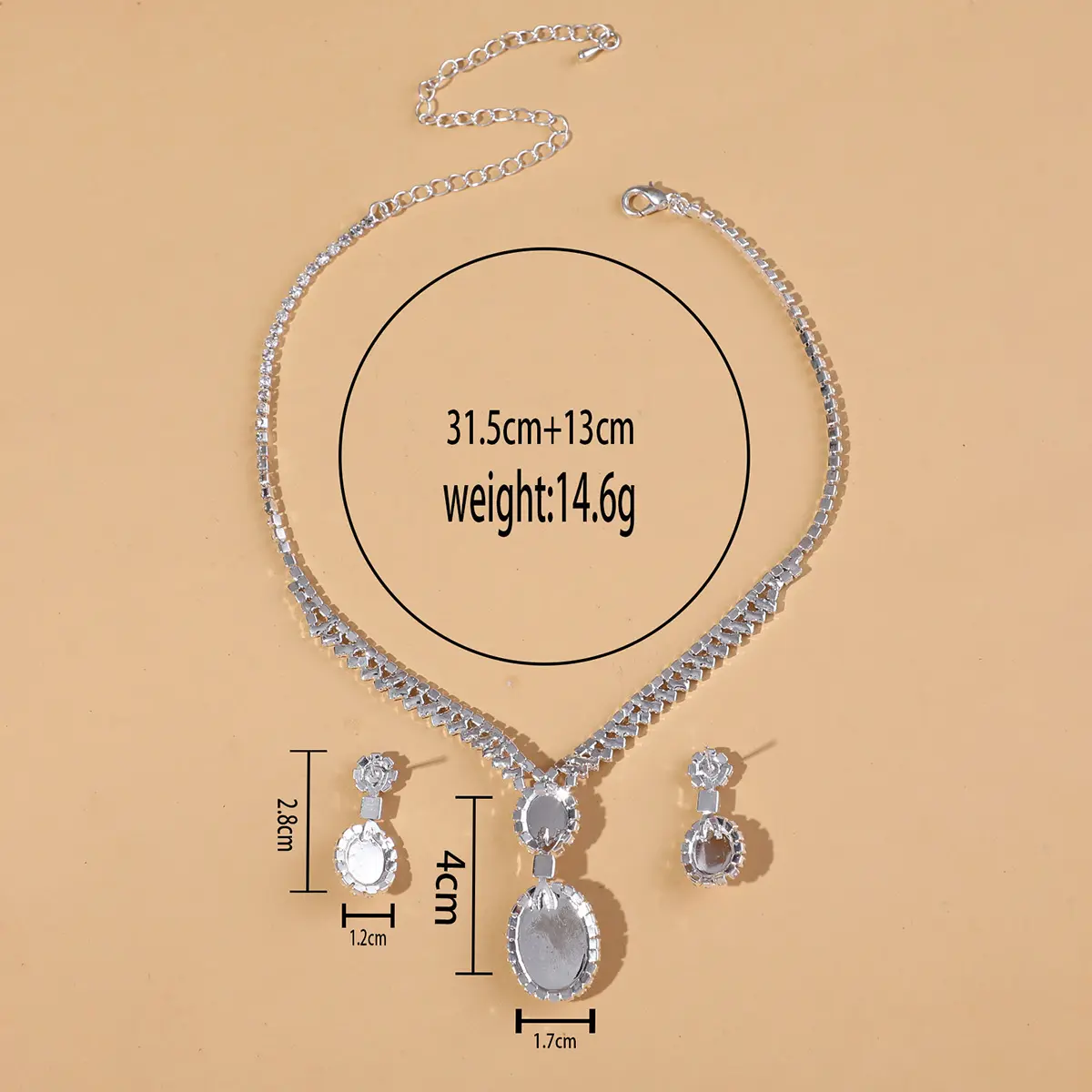 Ladies' fashion design, geometric circular necklace, earrings, crown jewelry set, wedding party, holiday gift