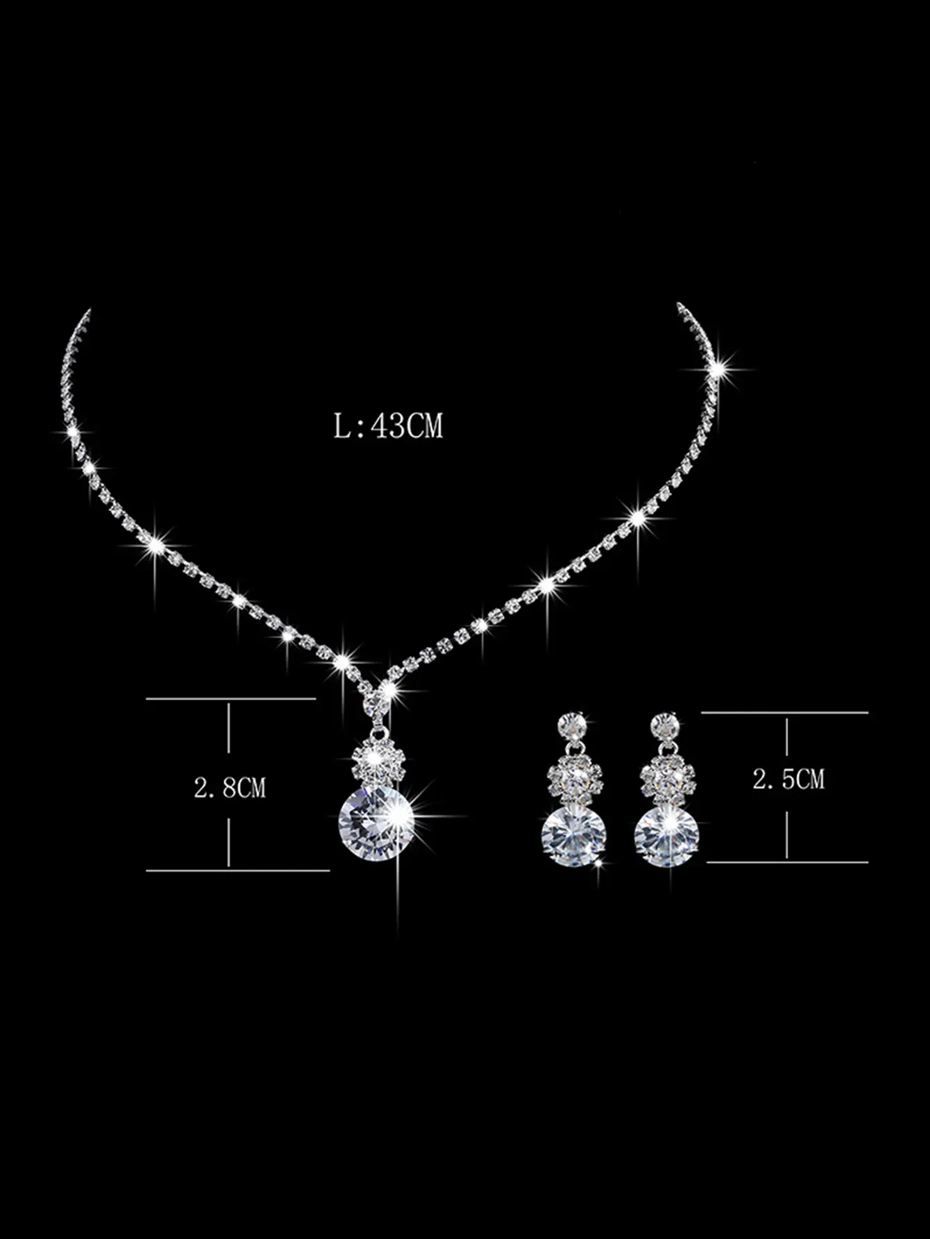 3pcs women's jewelry set, rhinestone necklace, earrings, luxurious wedding accessories