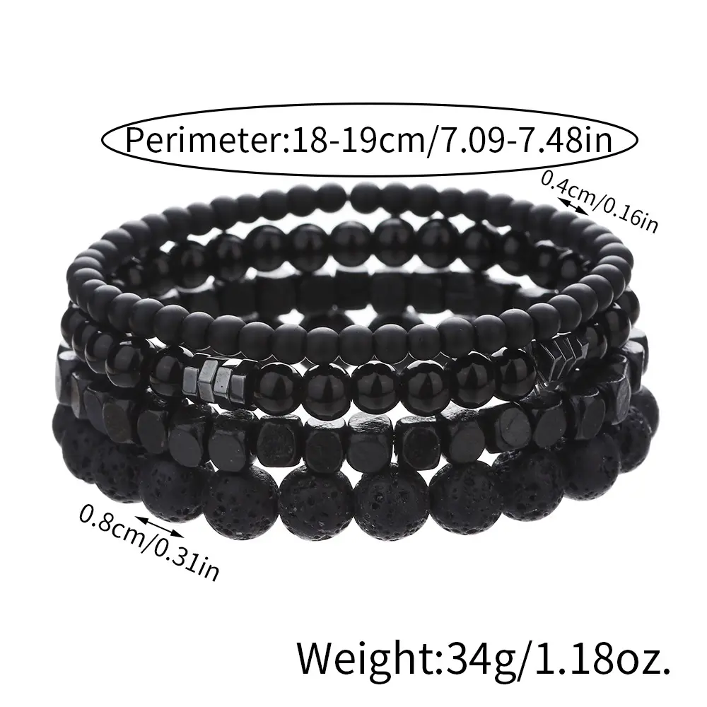 Fashionable black stone volcanic stone wooden bead multi-layer men's combination elastic bracelet couple friend jewelry