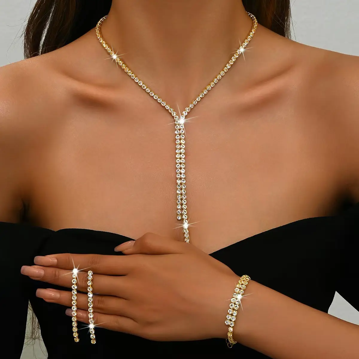 4PC Women's Fashion Geometric Necklace Earrings Bracelet Jewelry Set Suitable for Wedding, Party, Festival Gifts-8604