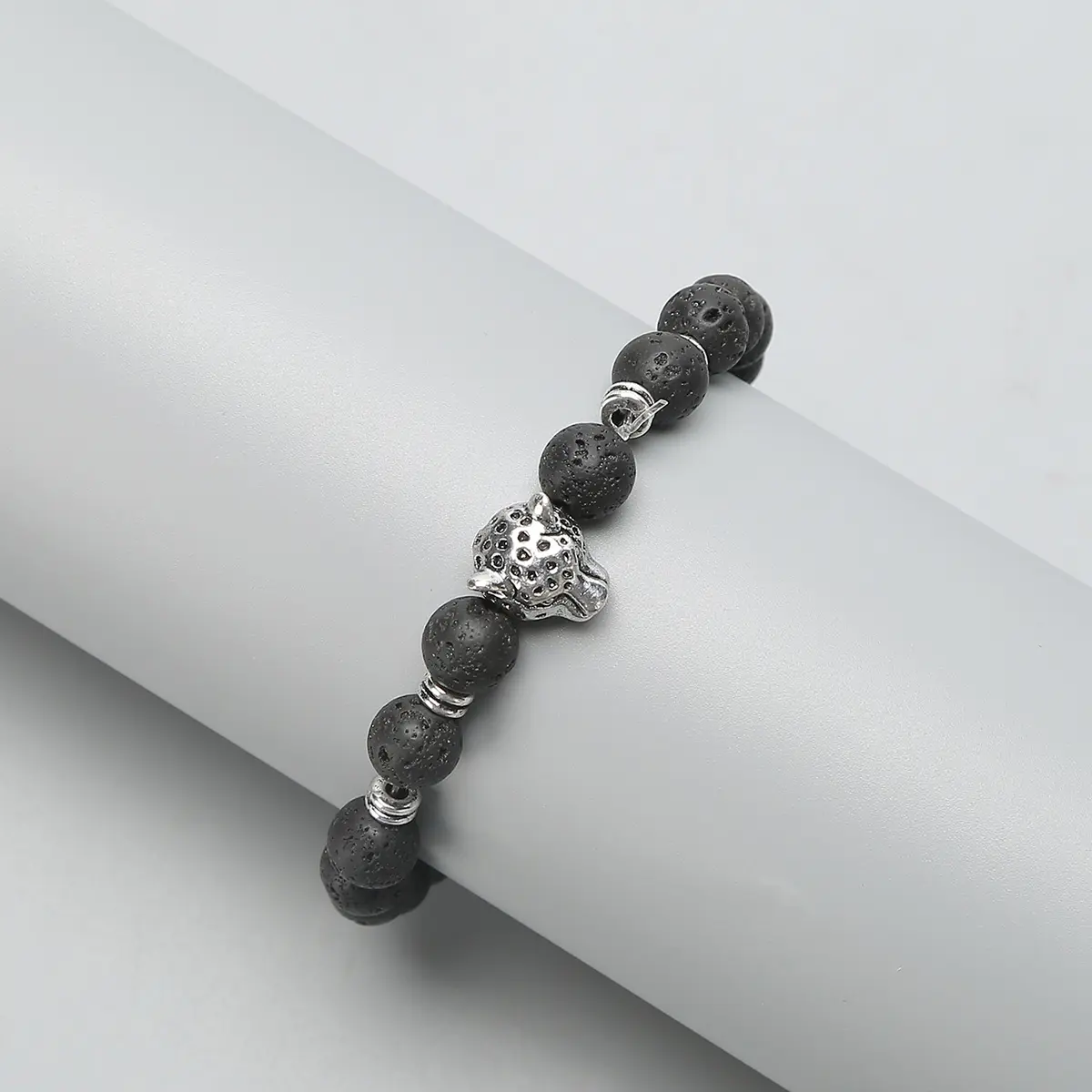Fashionable black stone volcanic stone wooden bead multi-layer men's combination elastic bracelet couple friend jewelry