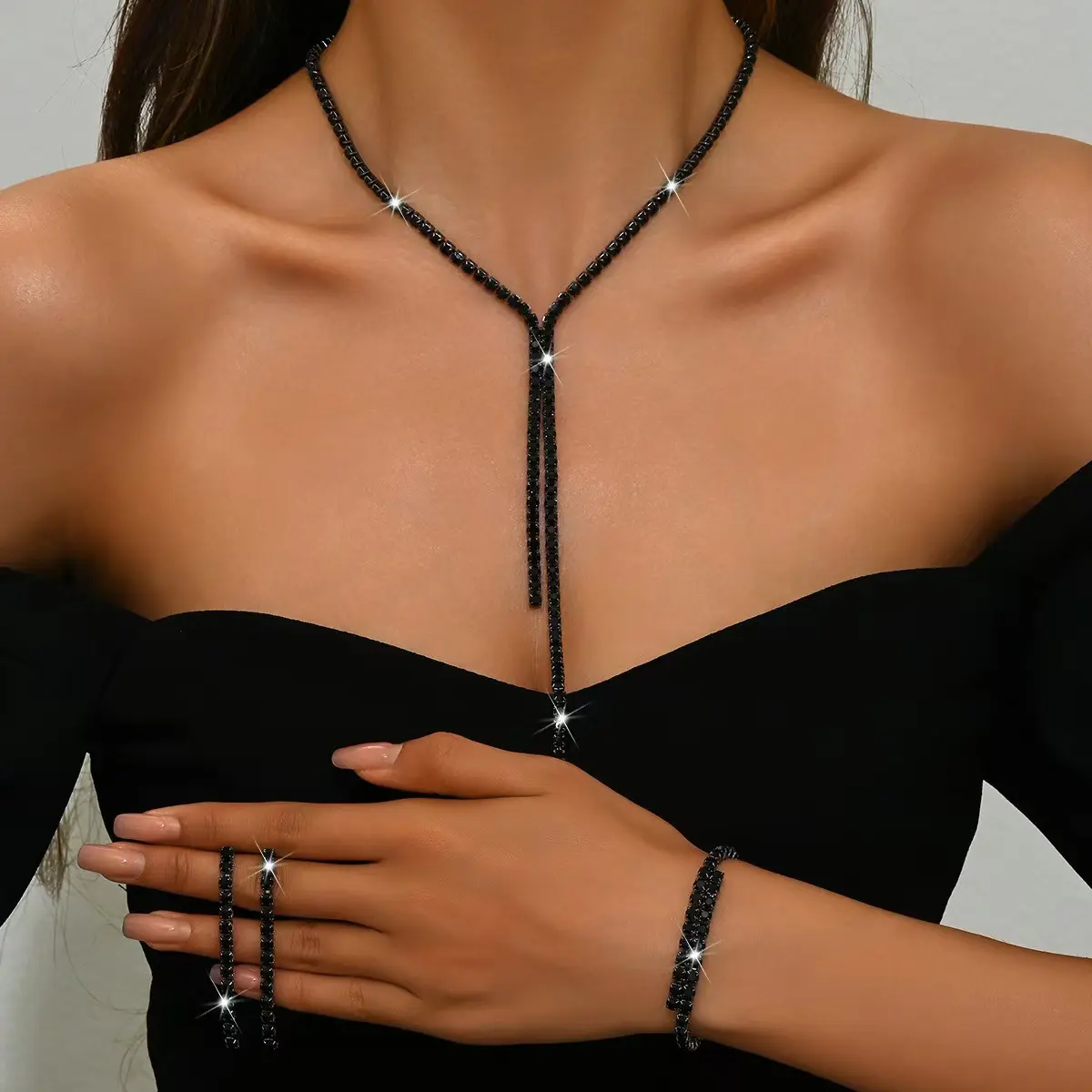 4PC Women's Fashion Geometric Necklace Earrings Bracelet Jewelry Set Suitable for Wedding, Party, Festival Gifts-8604