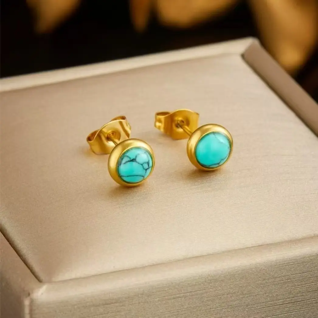 3PC Women's Fashion Small Fresh Versatile Blue Turquoise Necklace Earrings Jewelry Set Suitable for Party and Festival Gifts