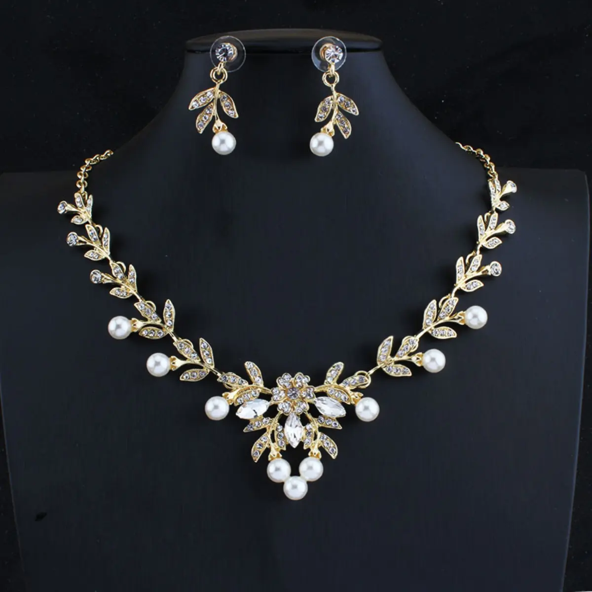 3PC Women's Fashion Rhinestone Imitation Pearl Flower Necklace Earring Set Suitable for Wedding, Party, Festival Gift -6822