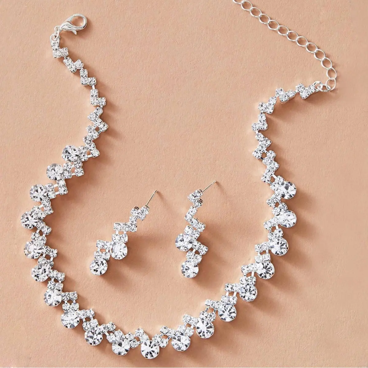 4/3PC women's fashionable rhinestone geometric circular necklace, earrings, bracelet jewelry set, simple and high-end jewelry se