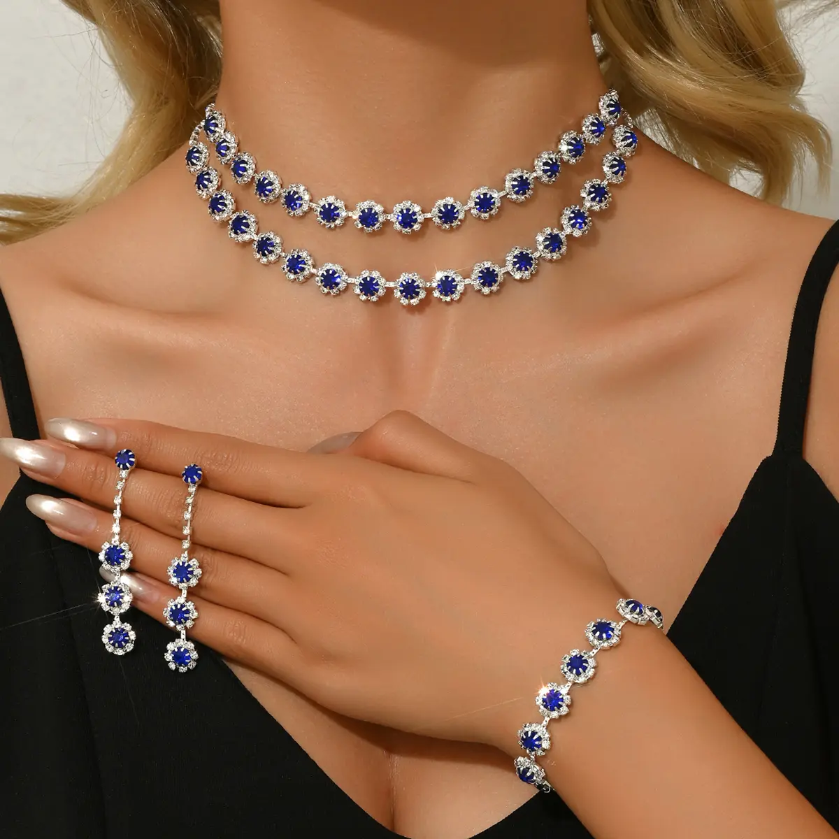 Fashionable geometric circular simple luxury style necklace earrings bracelet jewelry set party holiday daily wear