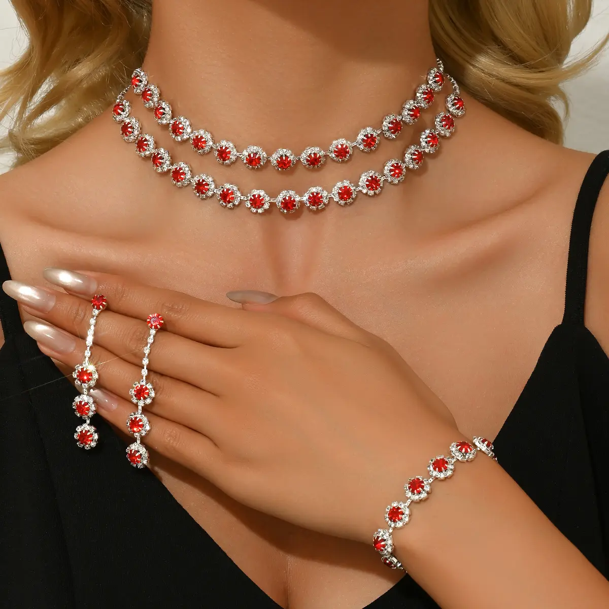 Fashionable geometric circular simple luxury style necklace earrings bracelet jewelry set party holiday daily wear