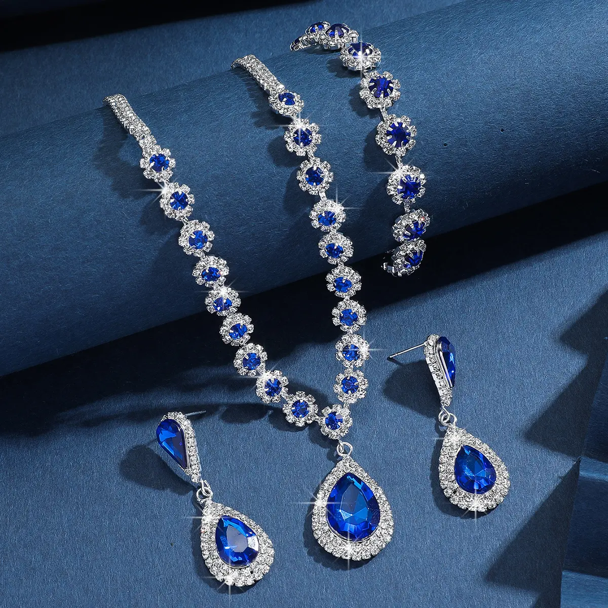 4PC Women's Fashion Waterdrop Flower Necklace Earrings Bracelet Jewelry Set Wedding Party Festival Gift-8065