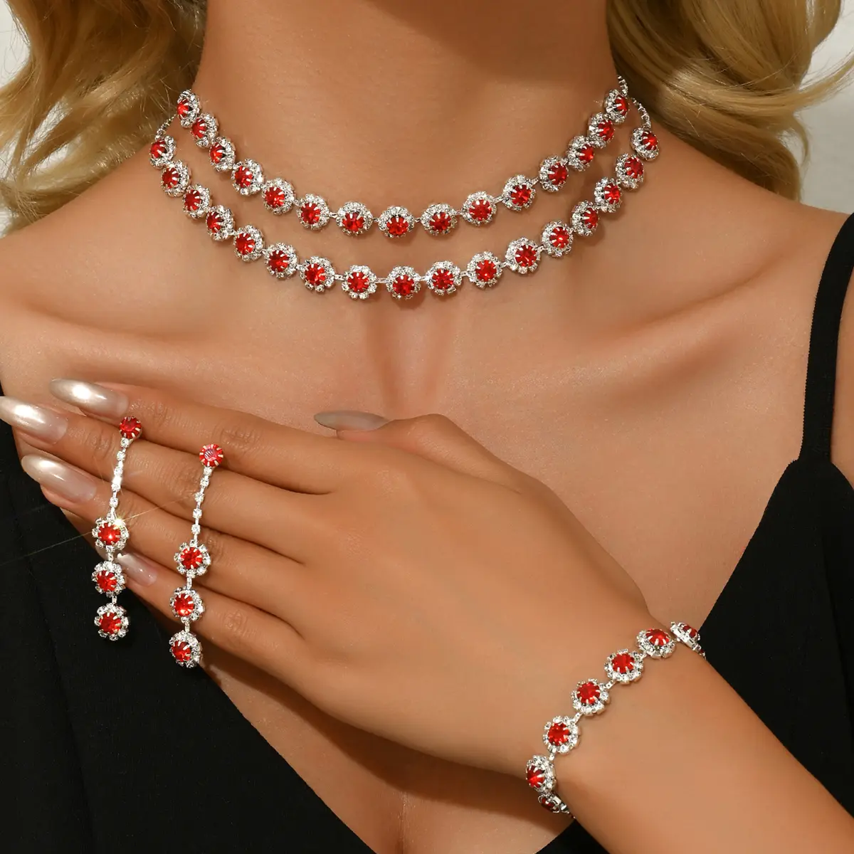 Fashionable geometric circular simple luxury style necklace earrings bracelet jewelry set party holiday daily wear