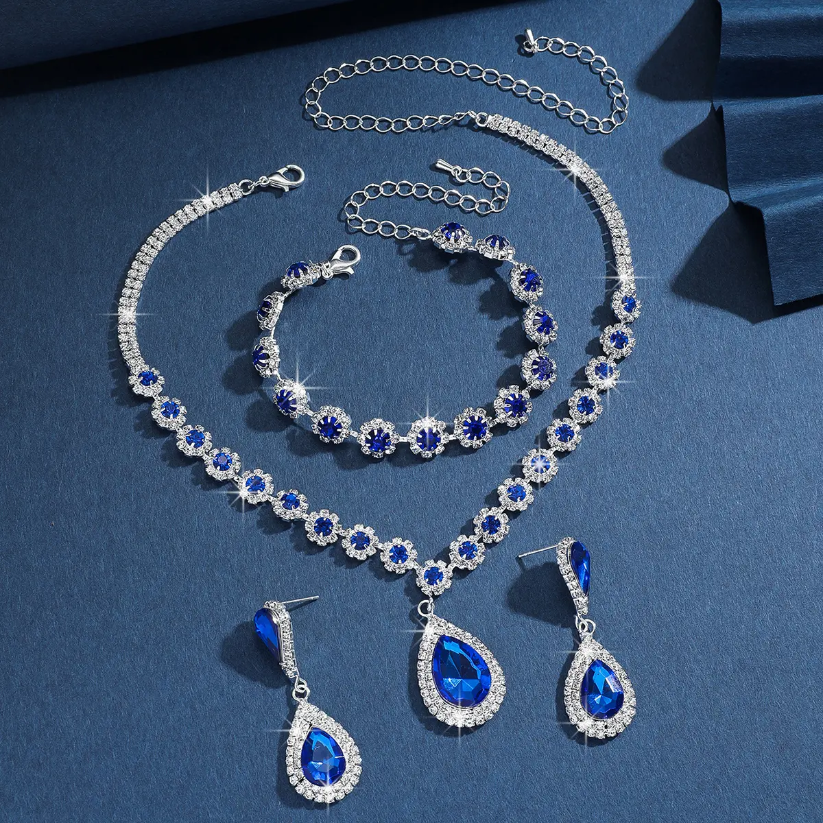 4PC Women's Fashion Waterdrop Flower Necklace Earrings Bracelet Jewelry Set Wedding Party Festival Gift-8065
